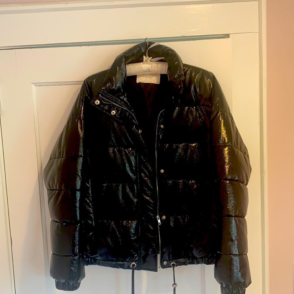 Zara faux leather puffy jacket